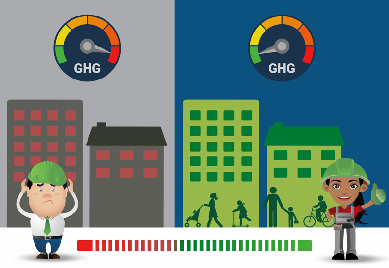 Image: Energy efficient building vs not enrgy efficient